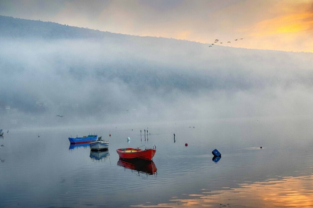 Boats Fog Water Mood Landscape 